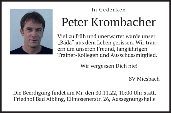 Todesanzeige von Peter Krombacher von merkurtz