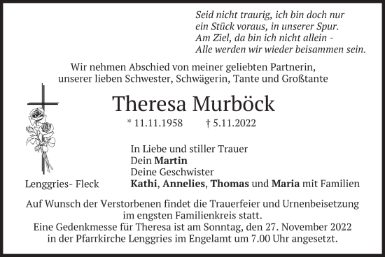Todesanzeige von Theresa Murböck von merkurtz
