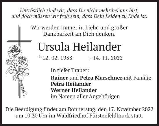 Todesanzeige von Ursula Heilander von merkurtz