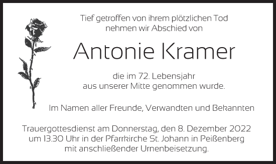 Todesanzeige von Antonie Kramer von merkurtz