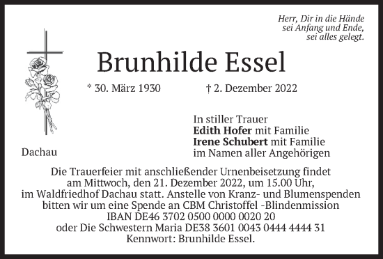 Todesanzeige von Brunhilde Essel von merkurtz