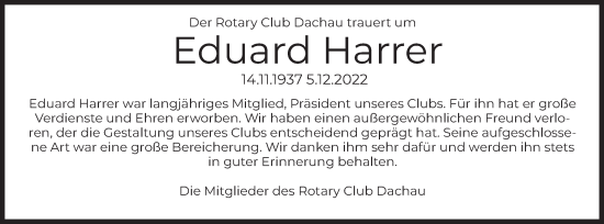 Todesanzeige von Eduard Harrer von merkurtz
