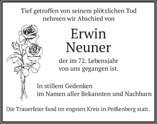 Todesanzeige von Erwin Neuner von merkurtz