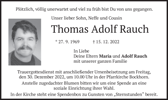 Todesanzeige von Thomas Adolf Rauch von merkurtz