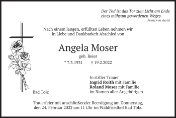 Todesanzeige von Angela Moser von merkurtz