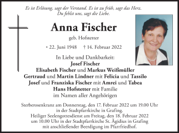 Todesanzeige von Anna Fischer von merkurtz