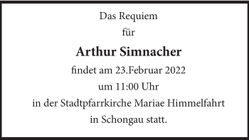 Todesanzeige von Arthur Simnacher von merkurtz