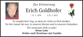 Todesanzeige von Erich Goldhofer von merkurtz