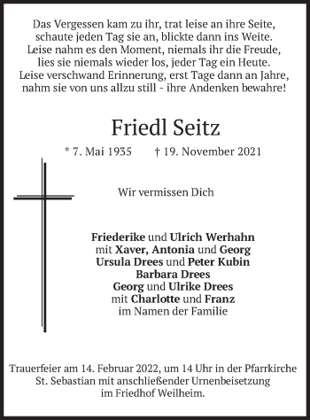 Todesanzeige von Friedl Seitz von merkurtz