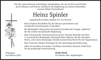 Todesanzeige von Heinz Spinler von merkurtz