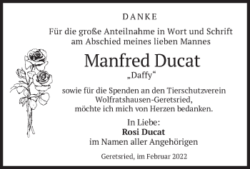 Todesanzeige von Manfred Ducat von merkurtz
