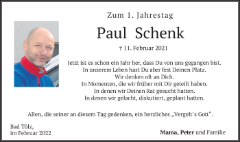 Todesanzeige von Paul Schenk von merkurtz