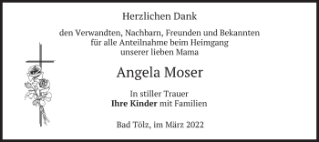 Todesanzeige von Angela Moser von merkurtz