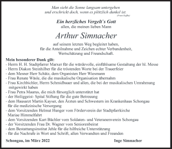 Todesanzeige von Arthur Simnacher von merkurtz