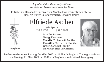 Todesanzeige von Elfriede Ascher von merkurtz