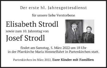 Todesanzeige von Elisabeth und Josef Strodl von merkurtz