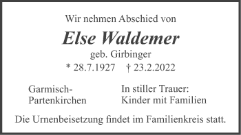 Todesanzeige von Else Waldemer von merkurtz