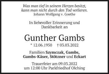 Todesanzeige von Gunther Gambs von merkurtz