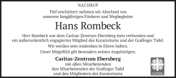 Todesanzeige von Hans Rombeck von merkurtz