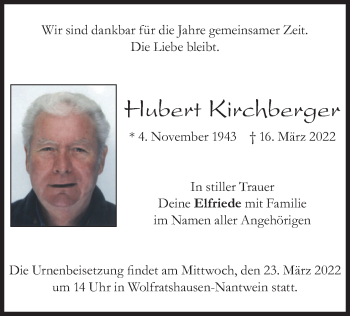 Todesanzeige von Hubert Kirchberger von merkurtz