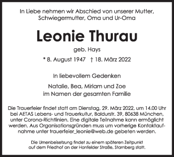 Todesanzeige von Leonie Thurau von merkurtz