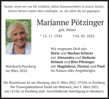Todesanzeige von Marianne Pötzinger von merkurtz