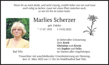 Todesanzeige von Marlies Scherzer von merkurtz