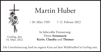 Todesanzeige von Martin Huber von merkurtz