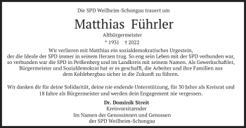 Todesanzeige von Matthias Führler von merkurtz