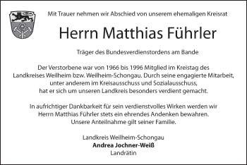 Todesanzeige von Matthias Führler von merkurtz