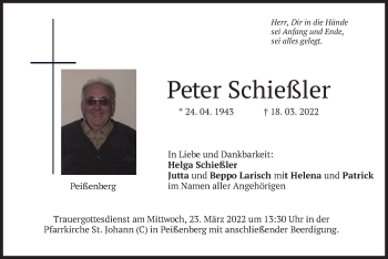 Todesanzeige von Peter Schießler von merkurtz