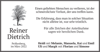 Todesanzeige von Reiner Dietrich von merkurtz