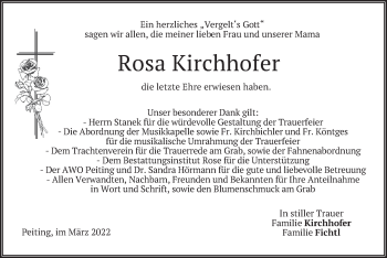 Todesanzeige von Rosa Kirchhofer von merkurtz