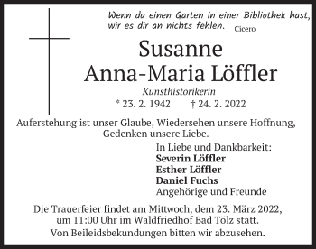 Todesanzeige von Susanne Anna-Maria Löffler von merkurtz