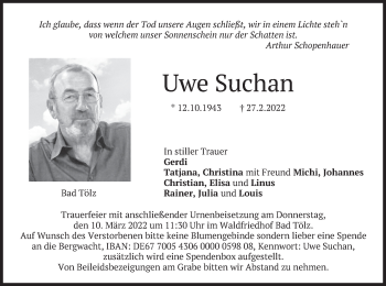 Todesanzeige von Uwe Suchan von merkurtz