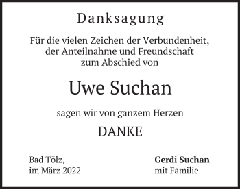 Todesanzeige von Uwe Suchan von merkurtz