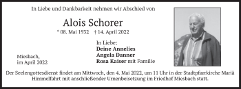 Todesanzeige von Alois Schorer von merkurtz