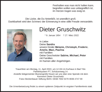 Todesanzeige von Dieter Gruschwitz von merkurtz