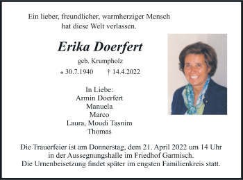 Todesanzeige von Erika Doerfert von merkurtz