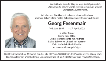 Todesanzeige von Georg Fesenmair von Das Gelbe Blatt Penzberg