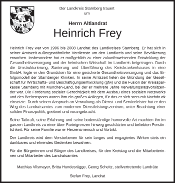 Todesanzeige von Heinrich Frey von merkurtz