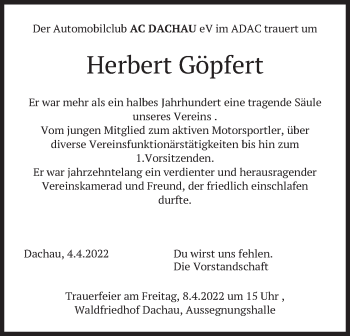 Todesanzeige von Herbert Göpfert von merkurtz