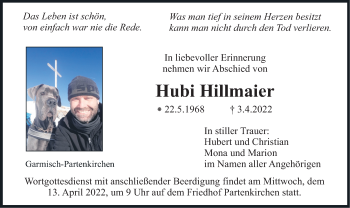 Todesanzeige von Hubi Hillmaier von merkurtz