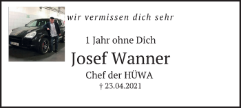 Todesanzeige von Josef Wanner von merkurtz