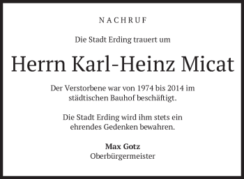 Todesanzeige von Karl-Heinz Micat von merkurtz