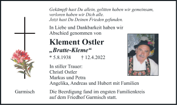 Todesanzeige von Klement Ostler von merkurtz