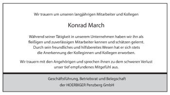 Todesanzeige von Konrad March von merkurtz