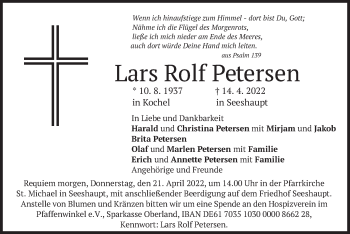 Todesanzeige von Lars Rolf Petersen von merkurtz