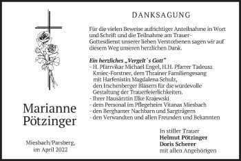 Todesanzeige von Marianne Pötzinger von merkurtz