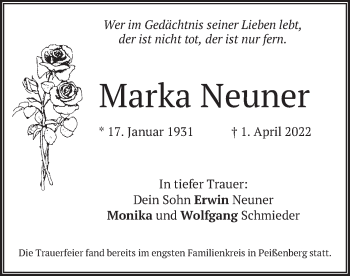 Todesanzeige von Marka Neuner von merkurtz